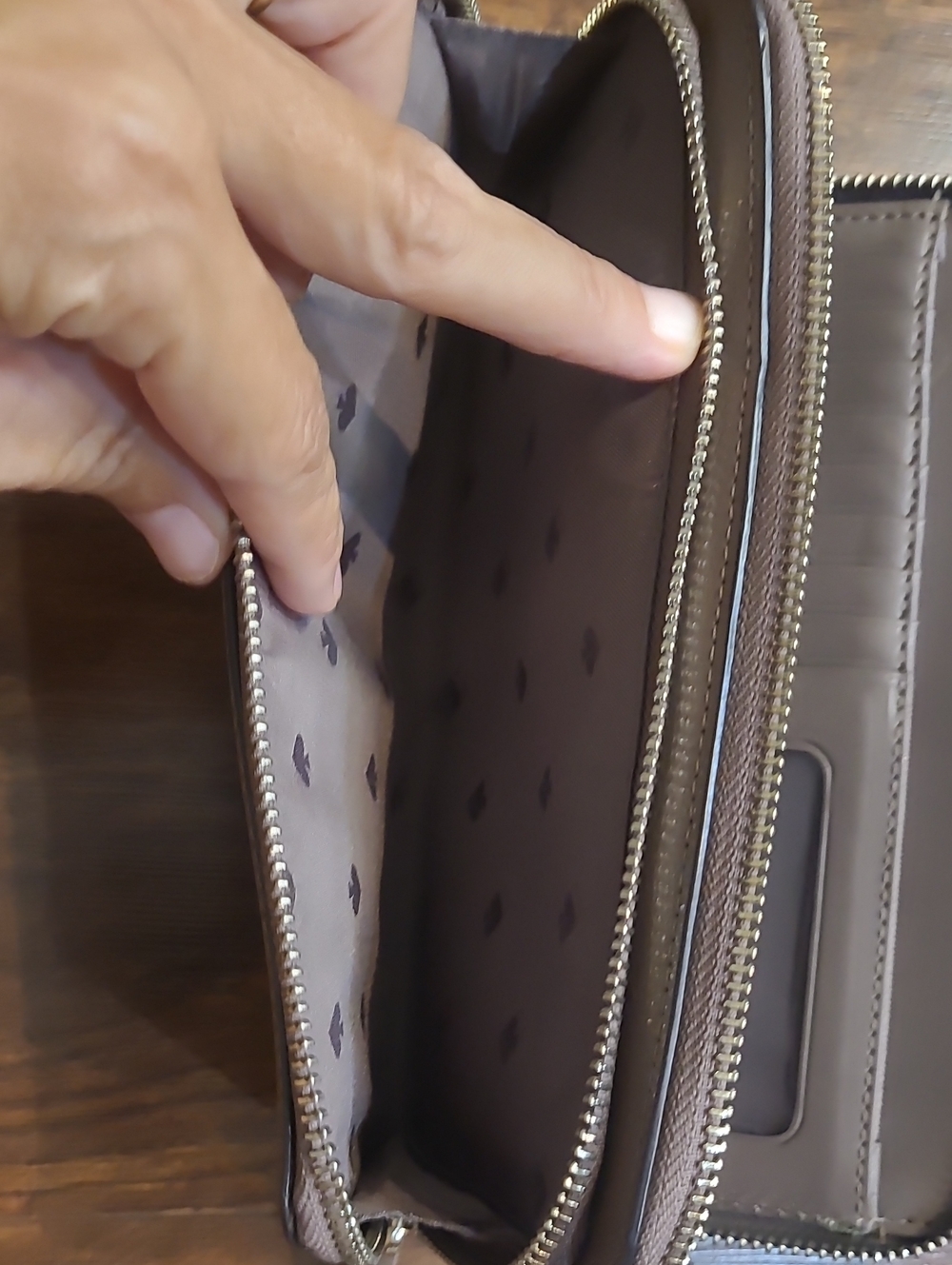 kate spade pebble leather zip-around wallet in taupe brown - Picture 6 of 10